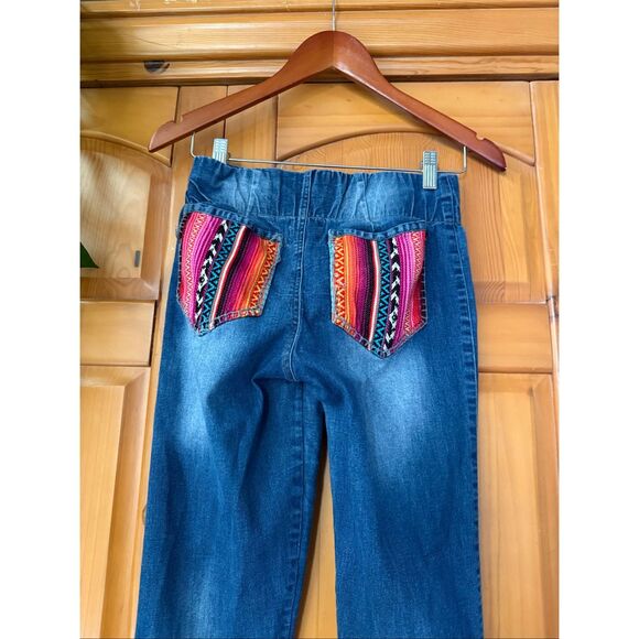 Judith March Boho Flare Jeans M – Fringe Hem Bell Bottom Denim with Aztec Back P - Picture 6 of 12